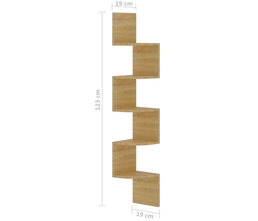 Estante de esquina de pared madera ingeniería roble 19x19x123cm