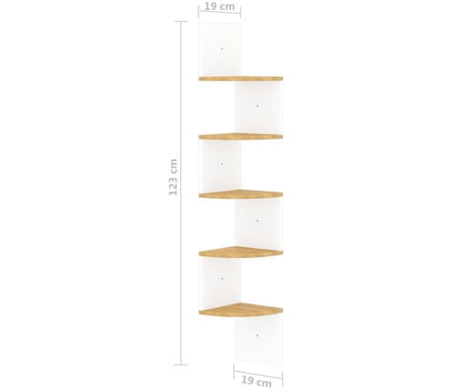 Estante de esquina de pared madera de ingeniería blanco y roble