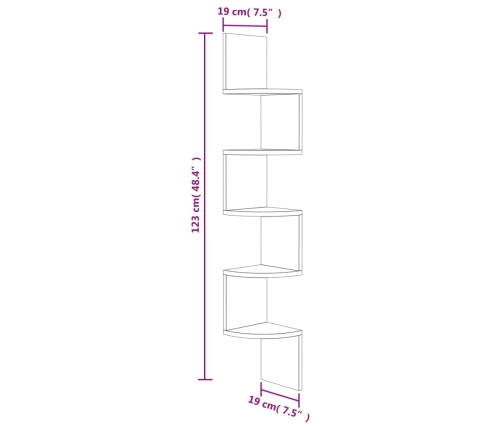 Estante de esquina de pared madera ingeniería roble ahumado