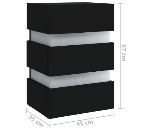 Mesita de noche luz LED madera de ingeniería negra 45x35x67 cm