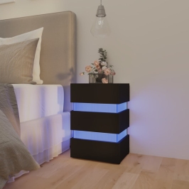 Mesita de noche luz LED madera de ingeniería negra 45x35x67 cm