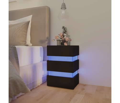 Mesita de noche luz LED madera de ingeniería negra 45x35x67 cm