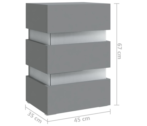 Mesita de noche luz LED madera de ingeniería gris 45x35x67 cm