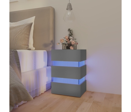 Mesita de noche luz LED madera de ingeniería gris 45x35x67 cm