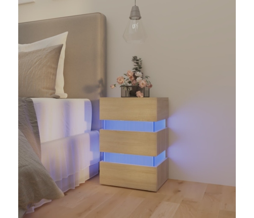 Mesita de noche luz LED madera de ingeniería Sonoma 45x35x67 cm