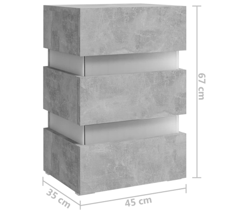 Mesita de noche LED madera ingeniería gris hormigón 45x35x67 cm