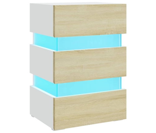 Mesita noche LED blanco y Sonoma madera ingeniería 45x35x67 cm