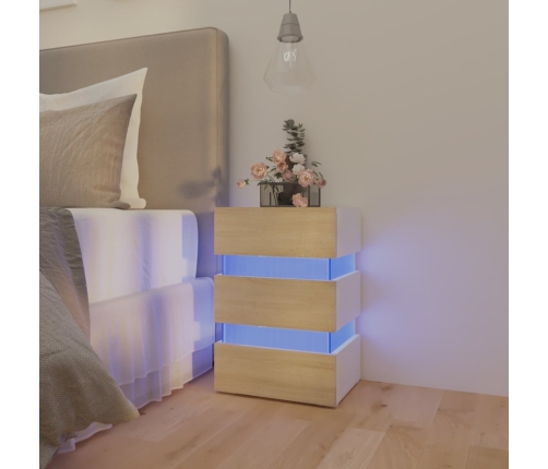 Mesita noche LED blanco y Sonoma madera ingeniería 45x35x67 cm