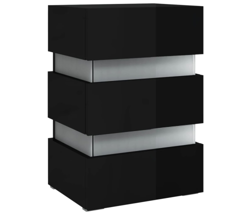 Mesita de noche LED madera ingeniería negro brillo 45x35x67 cm