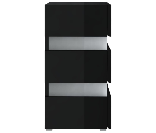 Mesita de noche LED madera ingeniería negro brillo 45x35x67 cm