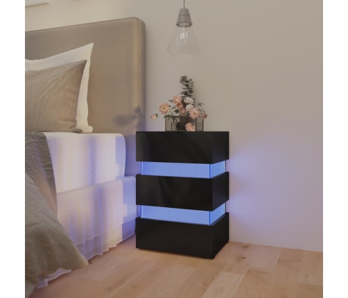 Mesita de noche LED madera ingeniería negro brillo 45x35x67 cm