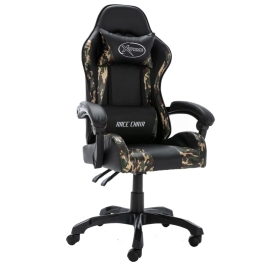 Silla gaming de cuero sintético negro y camuflaje