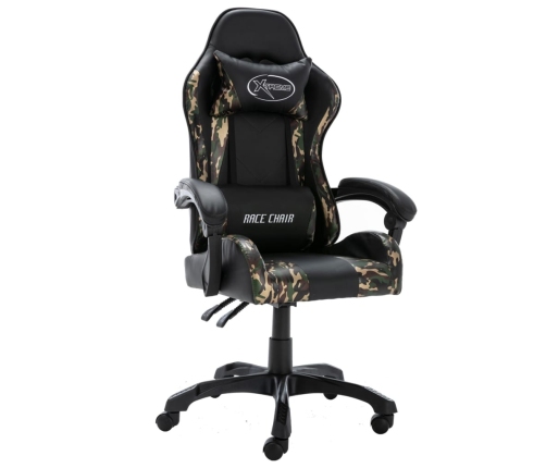 Silla gaming de cuero sintético negro y camuflaje