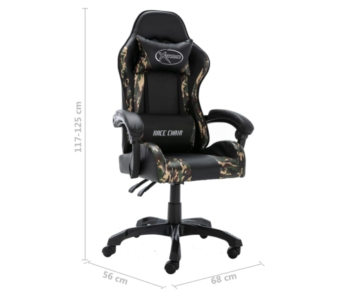 Silla gaming de cuero sintético negro y camuflaje