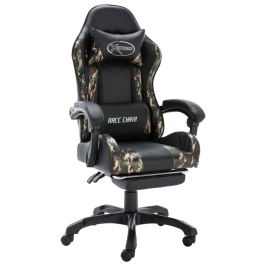 Silla gaming con reposapiés cuero sintético negro y camuflaje