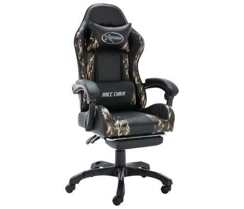 Silla gaming con reposapiés cuero sintético negro y camuflaje