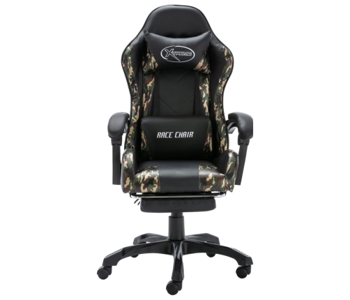 Silla gaming con reposapiés cuero sintético negro y camuflaje