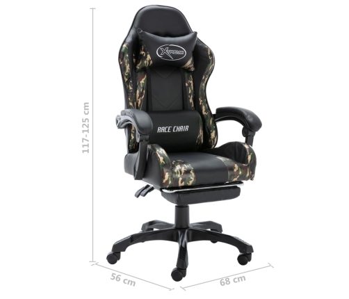 Silla gaming con reposapiés cuero sintético negro y camuflaje