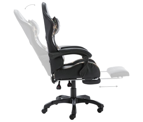 Silla gaming con reposapiés cuero sintético negro y camuflaje