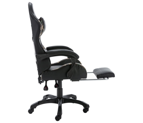 Silla gaming con reposapiés cuero sintético negro y camuflaje