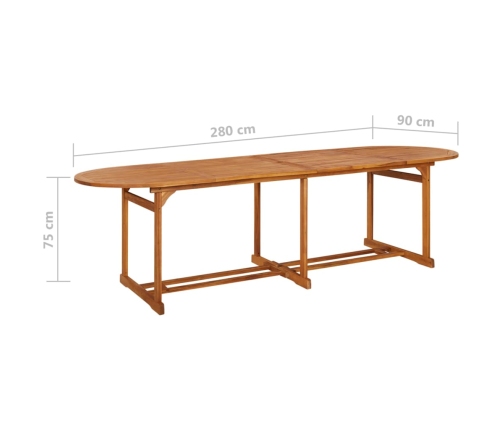 Mesa de comedor jardín 280x90x75 cm madera maciza de acacia