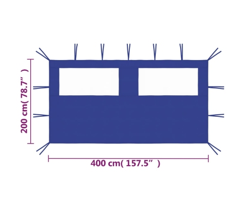 Pared lateral de cenador con ventanas azul 4x2 m