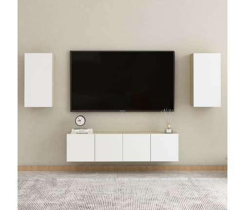 Mueble para TV madera contrachapada blanco y roble 30,5x30x60cm