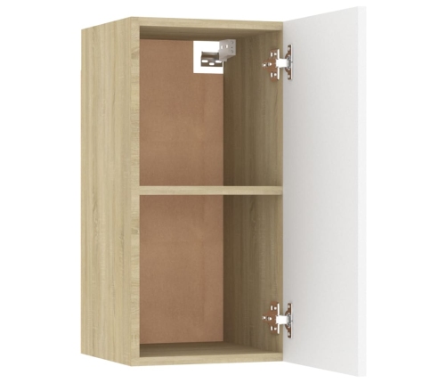 Mueble de TV 2 uds contrachapada blanco y roble 30,5x30x60 cm