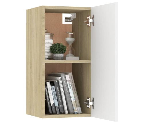 Mueble de TV 2 uds contrachapada blanco y roble 30,5x30x60 cm