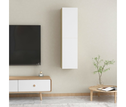 Mueble de TV 2 uds contrachapada blanco y roble 30,5x30x60 cm