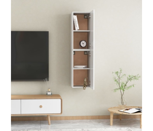 Mueble de TV 2 uds contrachapada blanco brillante 30,5x30x60 cm