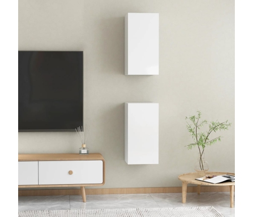 Mueble de TV 2 uds contrachapada blanco brillante 30,5x30x60 cm