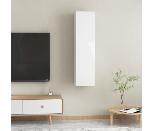 Mueble de TV 2 uds contrachapada blanco brillante 30,5x30x60 cm