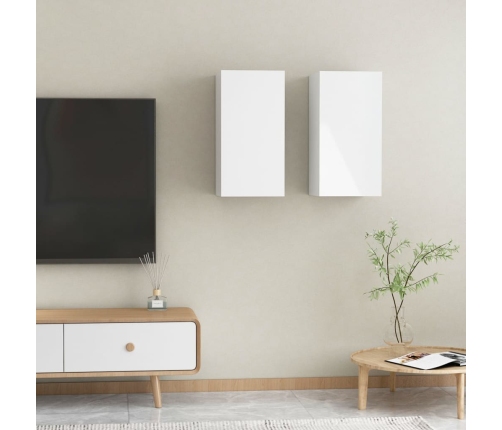 Mueble de TV 2 uds contrachapada blanco brillante 30,5x30x60 cm