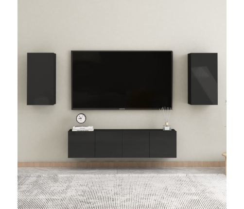 Mueble de TV madera contrachapada negro brillante 30,5x30x60cm