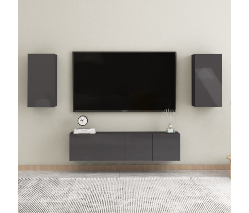 Mueble de TV madera contrachapada gris brillante 30,5x30x60cm