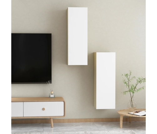 Muebles para TV 2 uds contrachapada blanco roble 30,5x30x90 cm