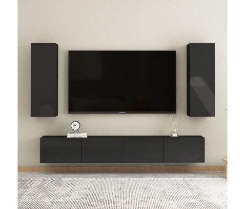 Mueble de TV madera contrachapada negro brillante 30,5x30x90 cm