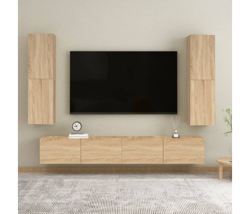 Mueble de TV madera contrachapada color roble 30,5x30x110 cm