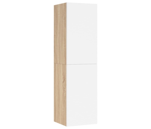 Mueble de TV madera contrachapada blanco y roble 30,5x30x110 cm