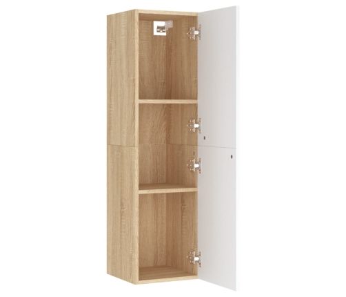 Mueble de TV madera contrachapada blanco y roble 30,5x30x110 cm