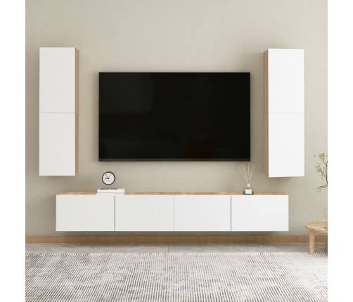 Muebles TV 2 uds contrachapada blanco roble 30,5x30x110 cm