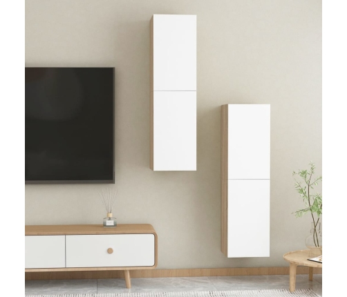 Muebles TV 2 uds contrachapada blanco roble 30,5x30x110 cm