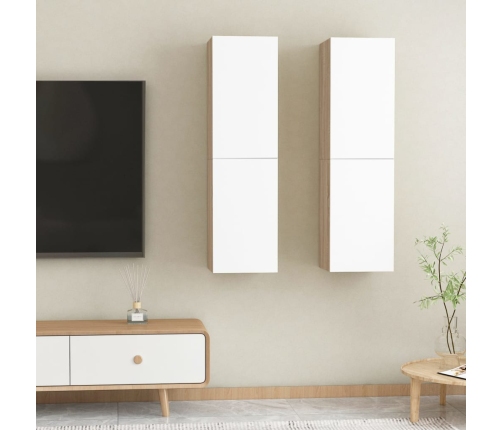 Muebles TV 2 uds contrachapada blanco roble 30,5x30x110 cm