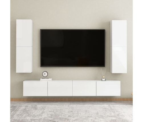 Mueble TV 2 uds contrachapada blanco brillante 30,5x30x110 cm