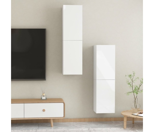 Mueble TV 2 uds contrachapada blanco brillante 30,5x30x110 cm