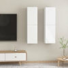 Mueble TV 2 uds contrachapada blanco brillante 30,5x30x110 cm