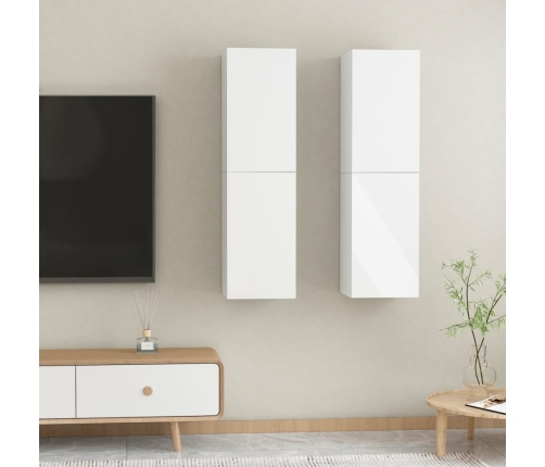 Mueble TV 2 uds contrachapada blanco brillante 30,5x30x110 cm