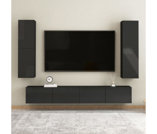 Mueble TV 2 uds contrachapada negro brillo 30,5x30x110 cm