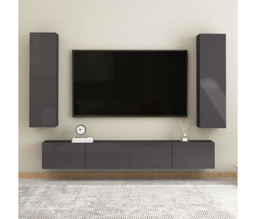 Mueble TV madera contrachapada gris brillante 30,5x30x110 cm